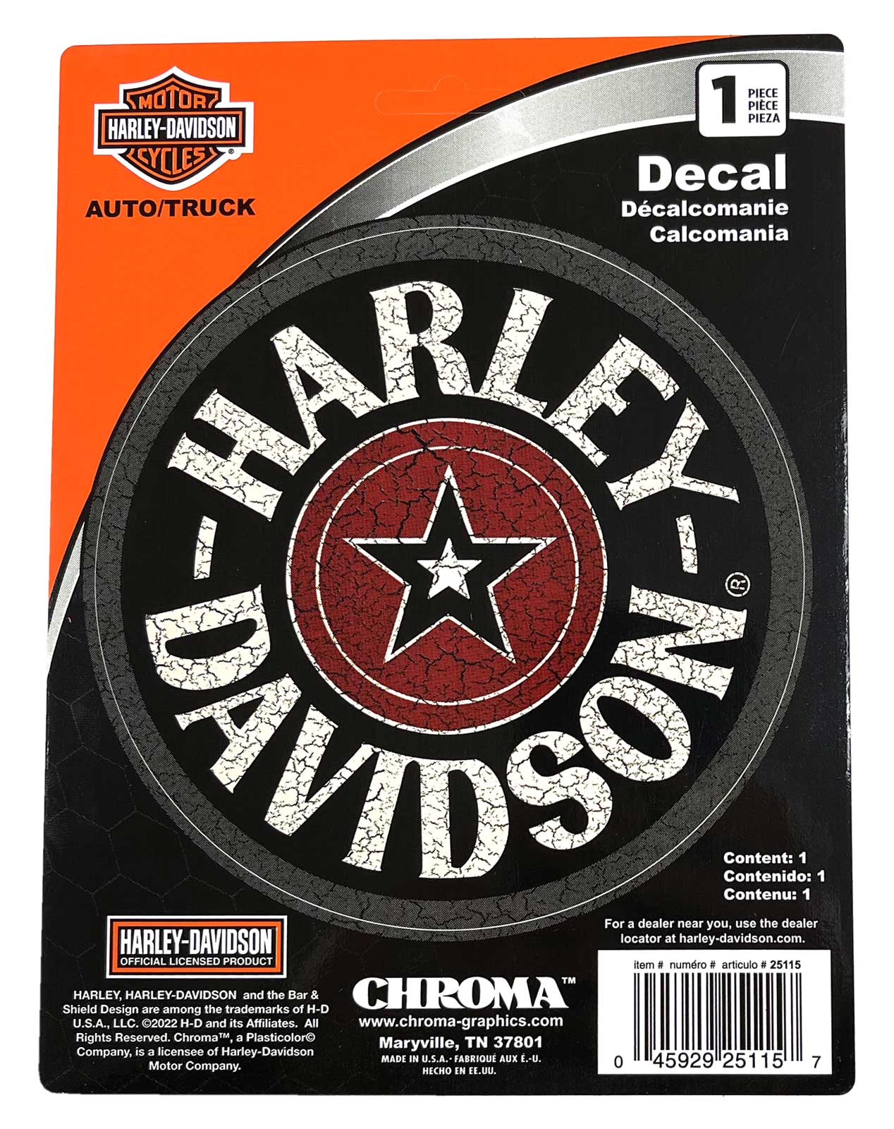 Harley-Davidson Distressed Circle Star H-D Decal - Black & Red - 6 x 8 in. - Wisconsin Harley-Davidson