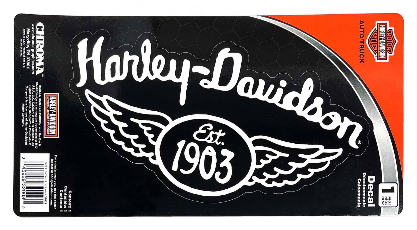 Harley-Davidson® Winged 1903 H-D Large Decal - Black & White