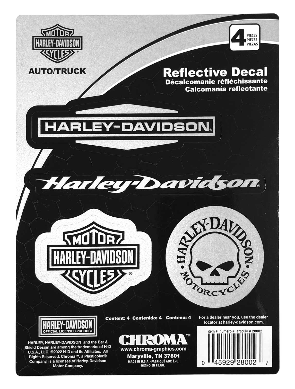 Harley-Davidson® 4-Piece Reflective H-D Logos Chrome Decals - 4 Pack - 6 x  8 in. - Wisconsin Harley-Davidson
