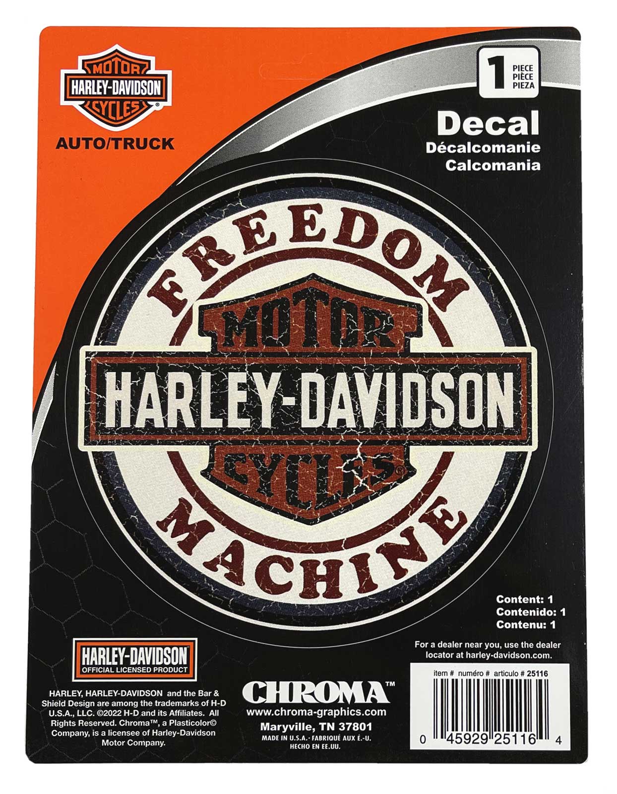 Harley-Davidson Vintage Freedom Machine Decal - Cream & Orange - 6 x 8 in. - Wisconsin Harley-Davidson