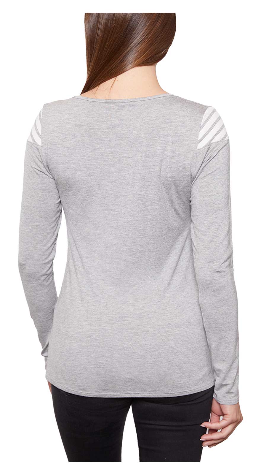 Harley-Davidson Women's Winged B&S Embellished Scoop Neck Long Sleeve Top - Gray - No Hassle Returns at Wisconsin Harley