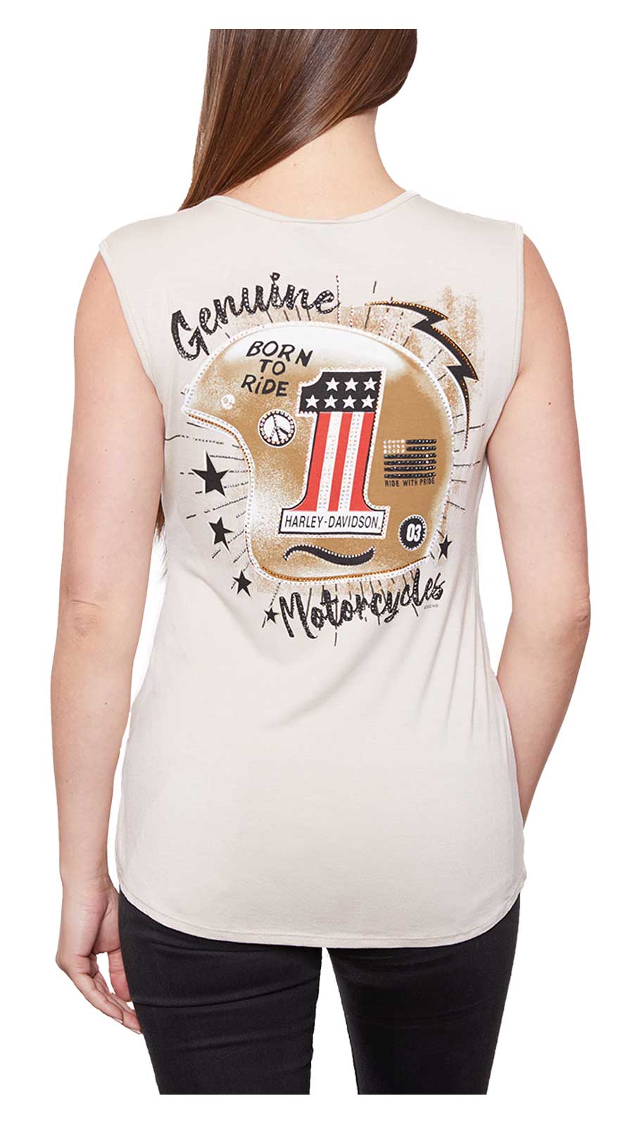 Harley-Davidson Free Shipping - Harley-Davidson Women's Ride Proud Embellished Scoop Neck Sleeveless Top - Khaki - Free Shipping on many products plus Orders Over $99