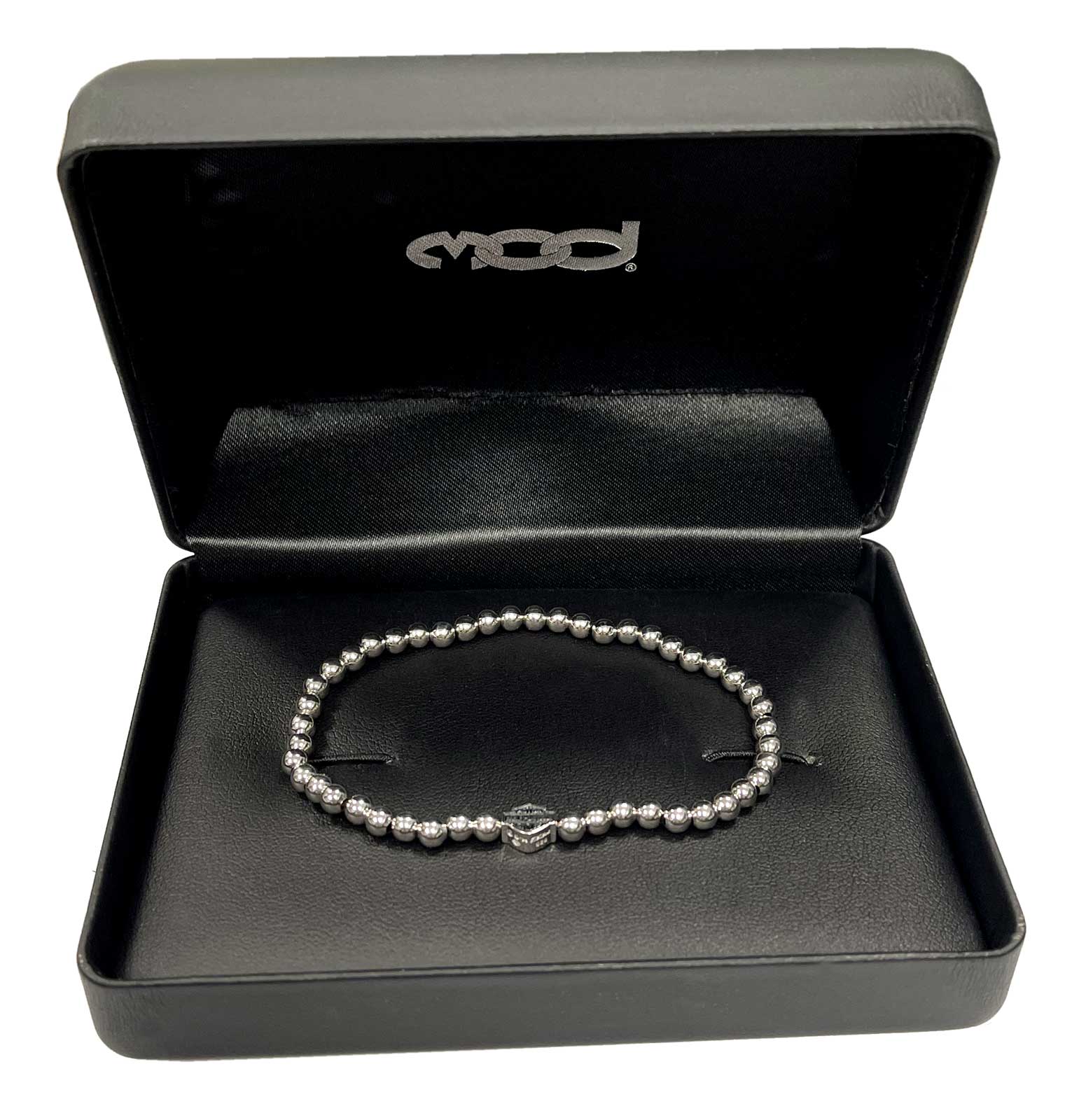 Harley-Davidson Women's Small Beaded Bar & Shield Stretch Bracelet - Silver - No Hassle Returns at Wisconsin Harley