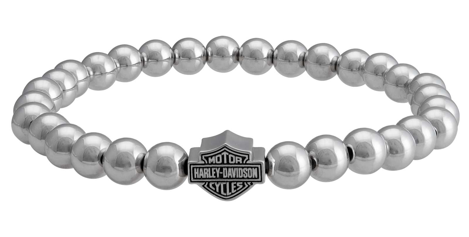 Harley-Davidson Women's Large Beaded Bar & Shield Stretch Bracelet - Silver - Wisconsin Harley-Davidson