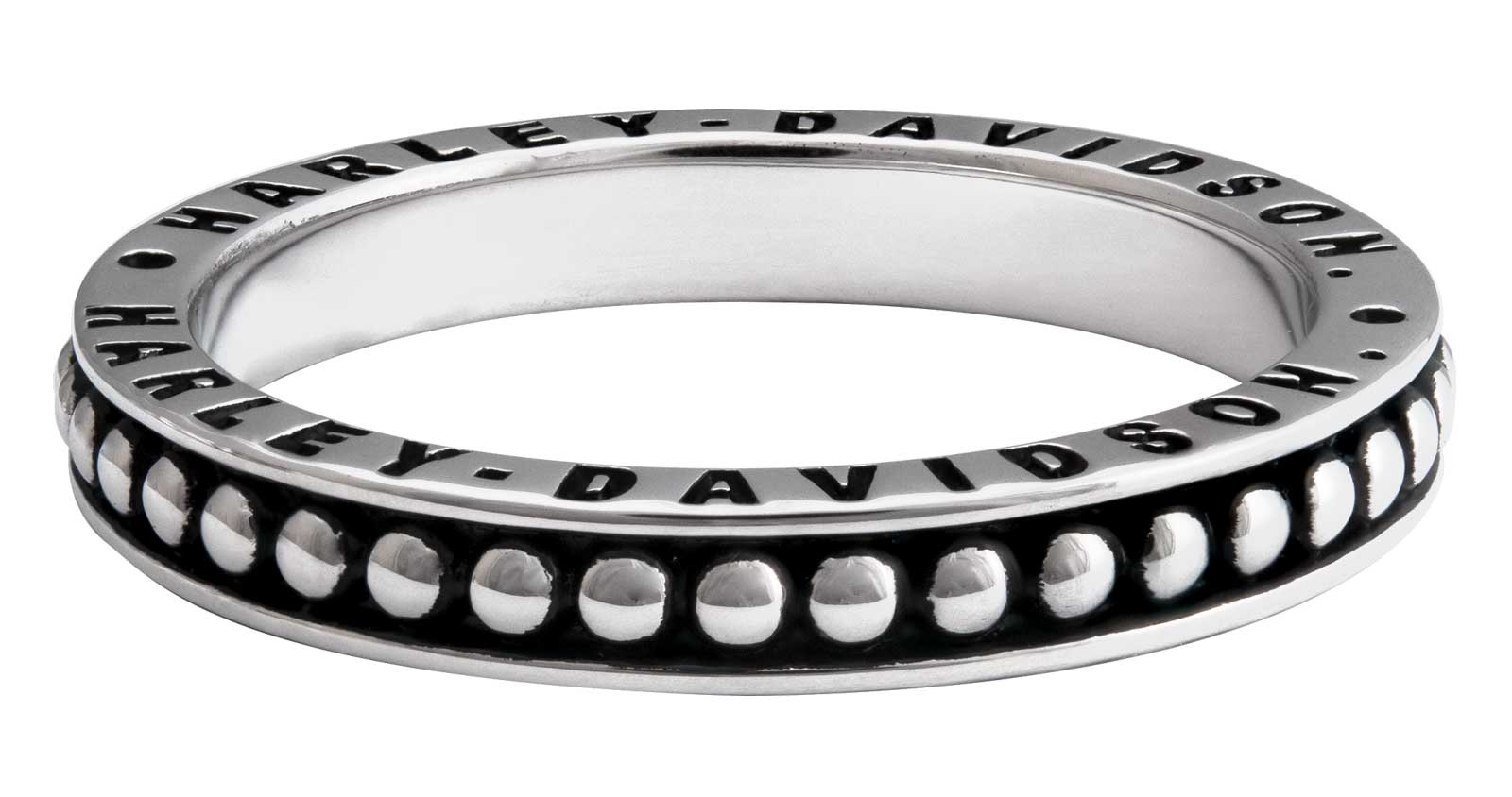 Harley-Davidson Women's Engraved H-D Beaded Stacking Ring - Sterling Silver - Wisconsin Harley-Davidson