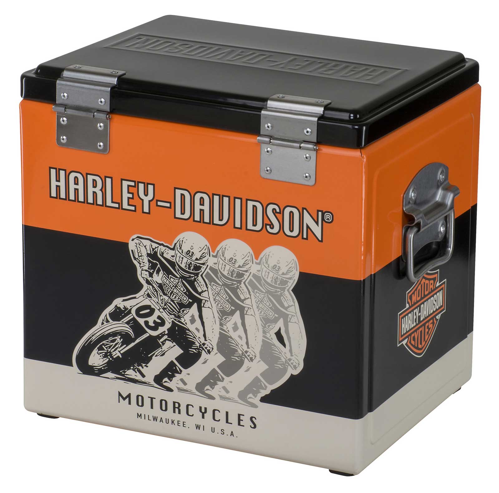 Harley-Davidson Free Shipping - Harley-Davidson Racing Graphics Retro 15 Liter Metal Cooler - Black & Orange - Free Shipping on many products plus Orders Over $99