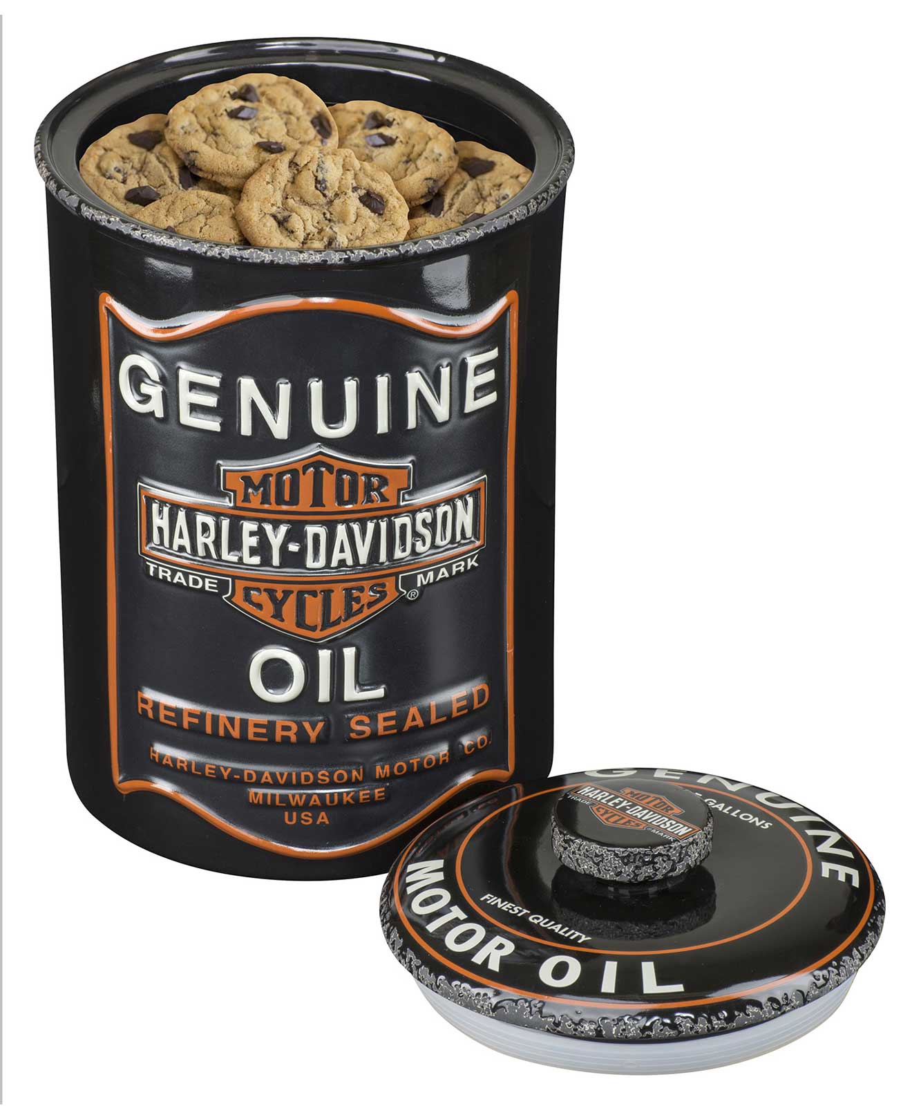 Harley-Davidson Trademark Bar & Shield Oil Can Ceramic Sculpted Cookie Jar - No Hassle Returns at Wisconsin Harley