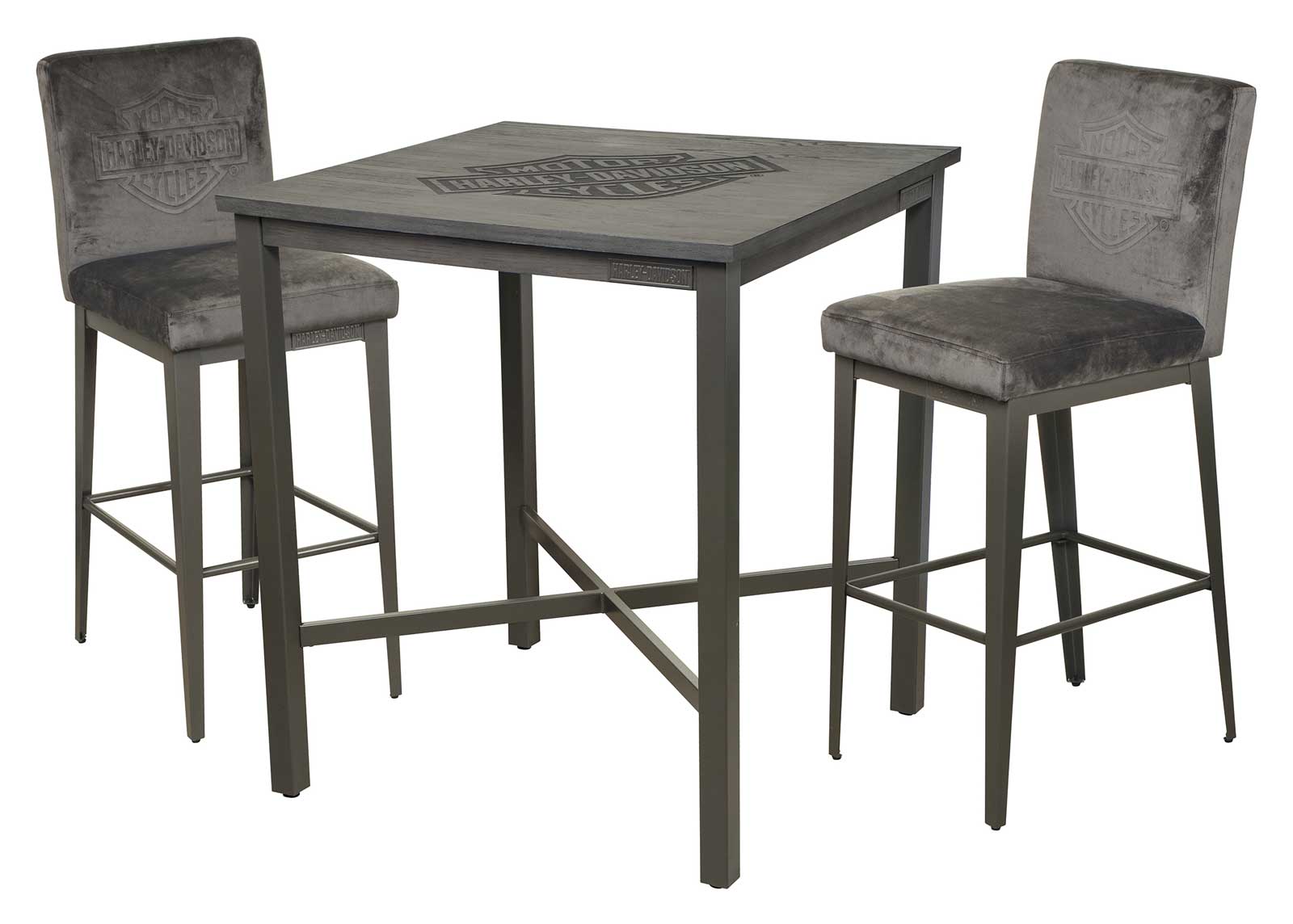 Harley-Davidson Engraved Bar & Shield Contemporary Square Pub Table - Ash Gray - No Hassle Returns at Wisconsin Harley