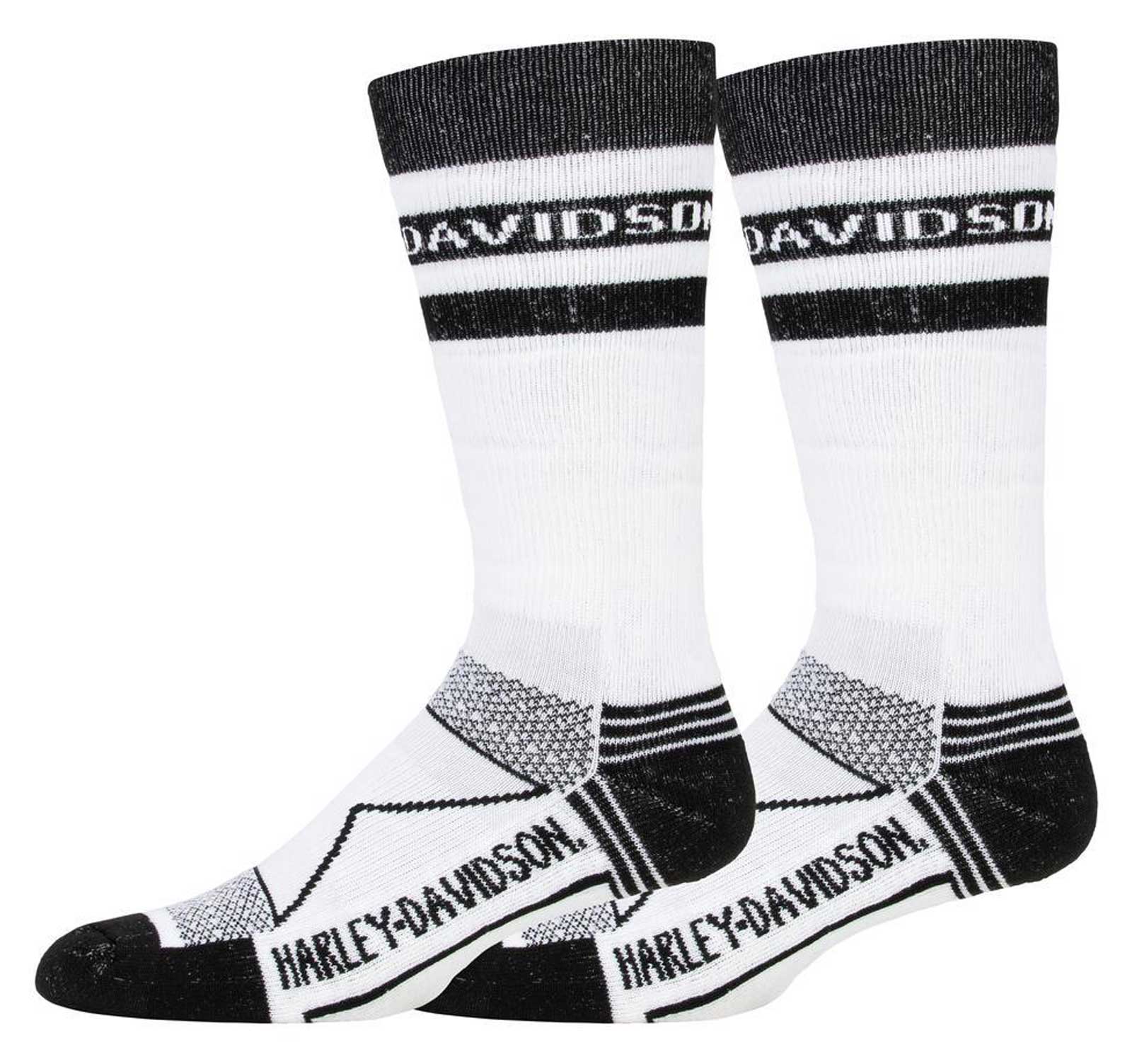 Harley-Davidson Men's 2-Pack Performance Sport Stripe Riding Crew Socks - White - Wisconsin Harley-Davidson