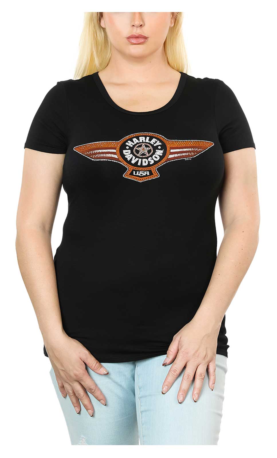 Harley-Davidson Women's Air America Embellished Round Neck Short Sleeve Tee - Wisconsin Harley-Davidson