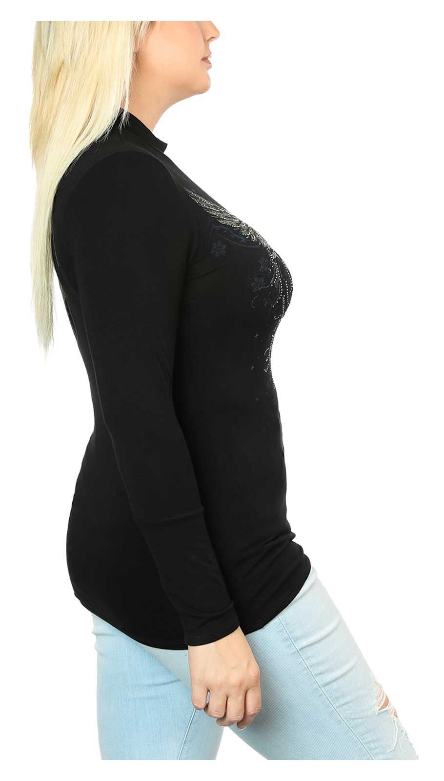 Harley-Davidson Free Shipping - Harley-Davidson Women's Embellished #1 Winged Mock Neck Long Sleeve Top - Black - Free Shipping on many products plus Orders Over $99