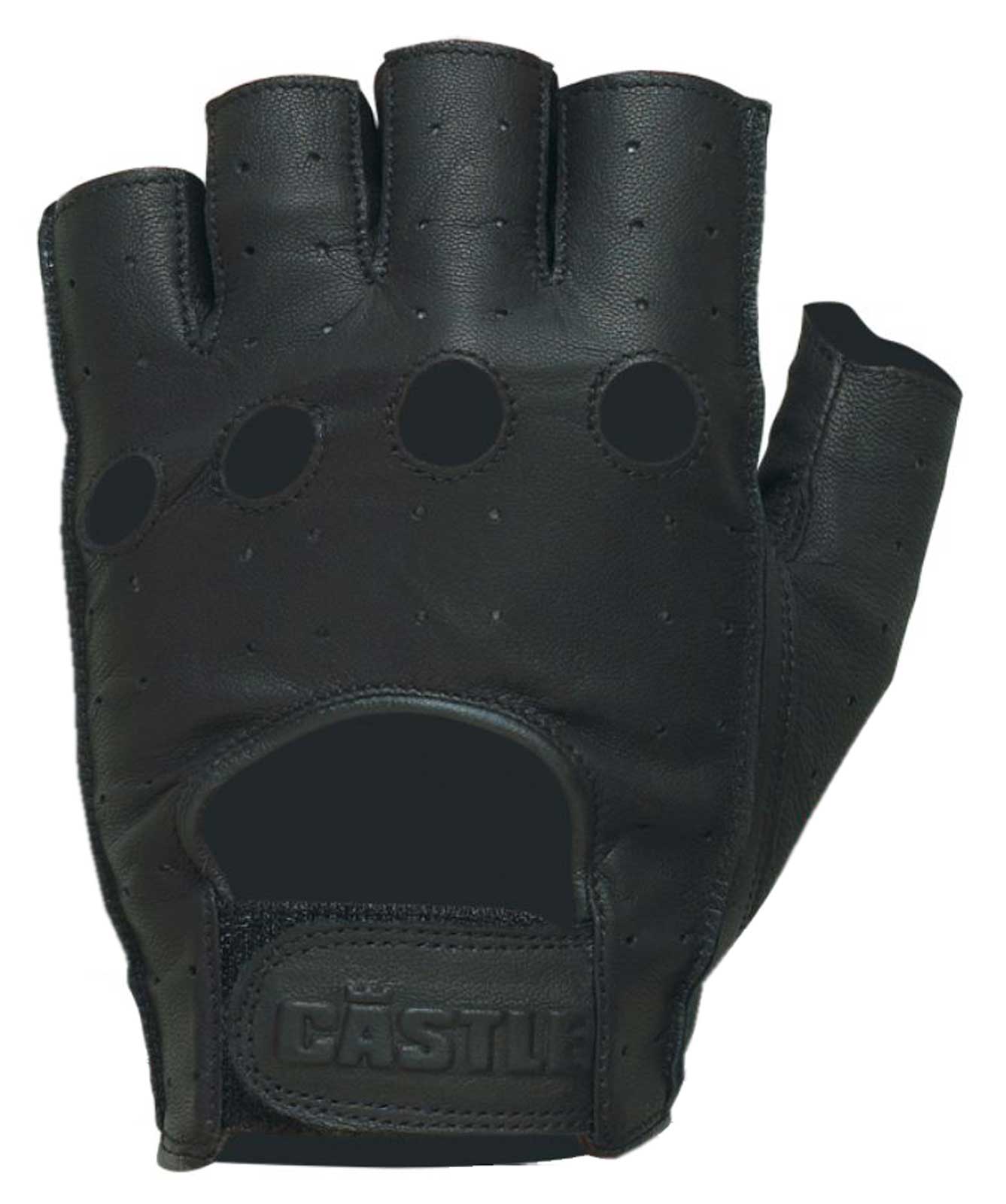 Castle Men's Perforated Top Grain Leather Fingerless Motorcycle Gloves - Black - Wisconsin Harley-Davidson