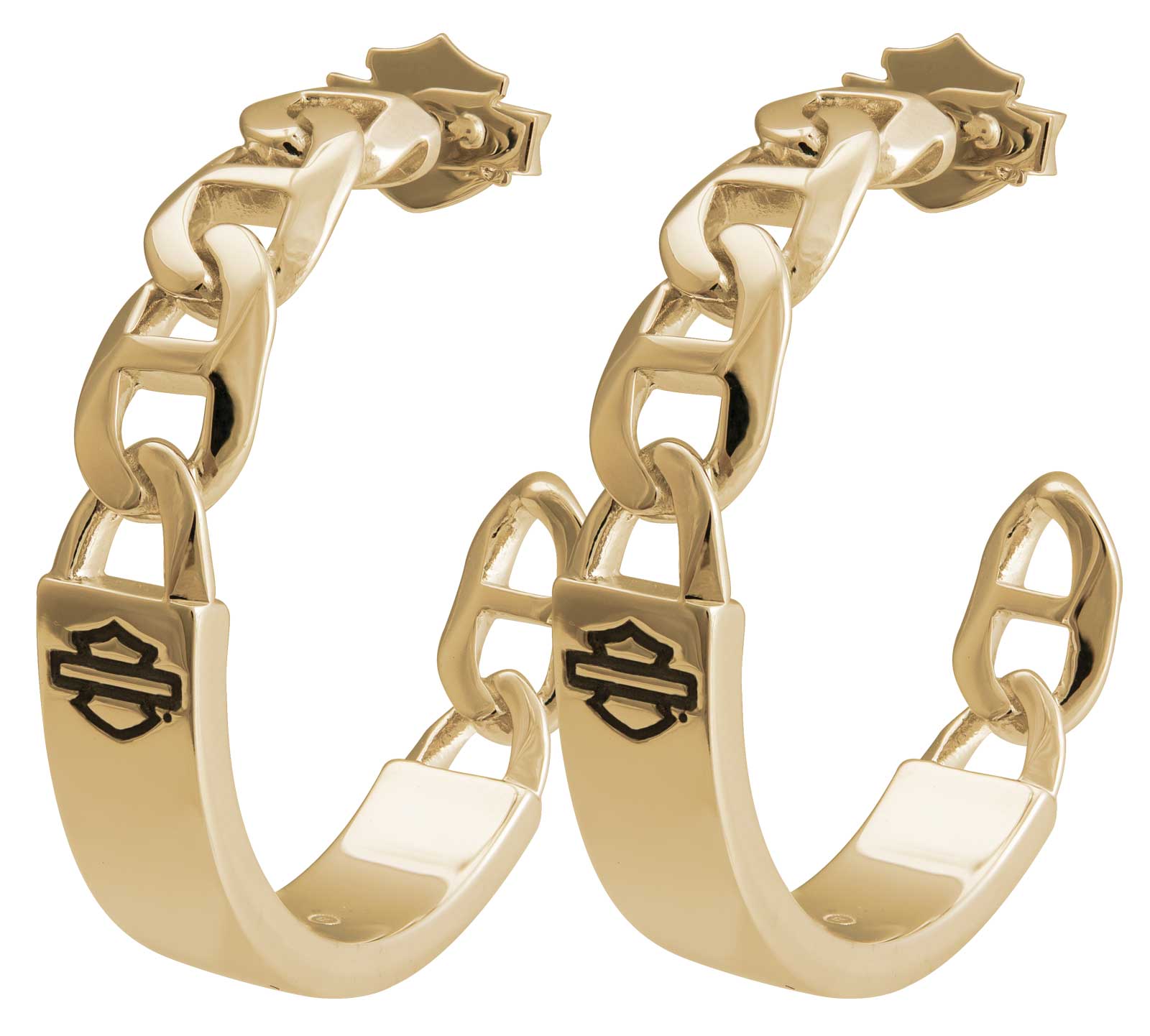 Harley-Davidson Womens B&S Mariner Chain Hoop Earrings - Gold Stainless Steel - Wisconsin Harley-Davidson