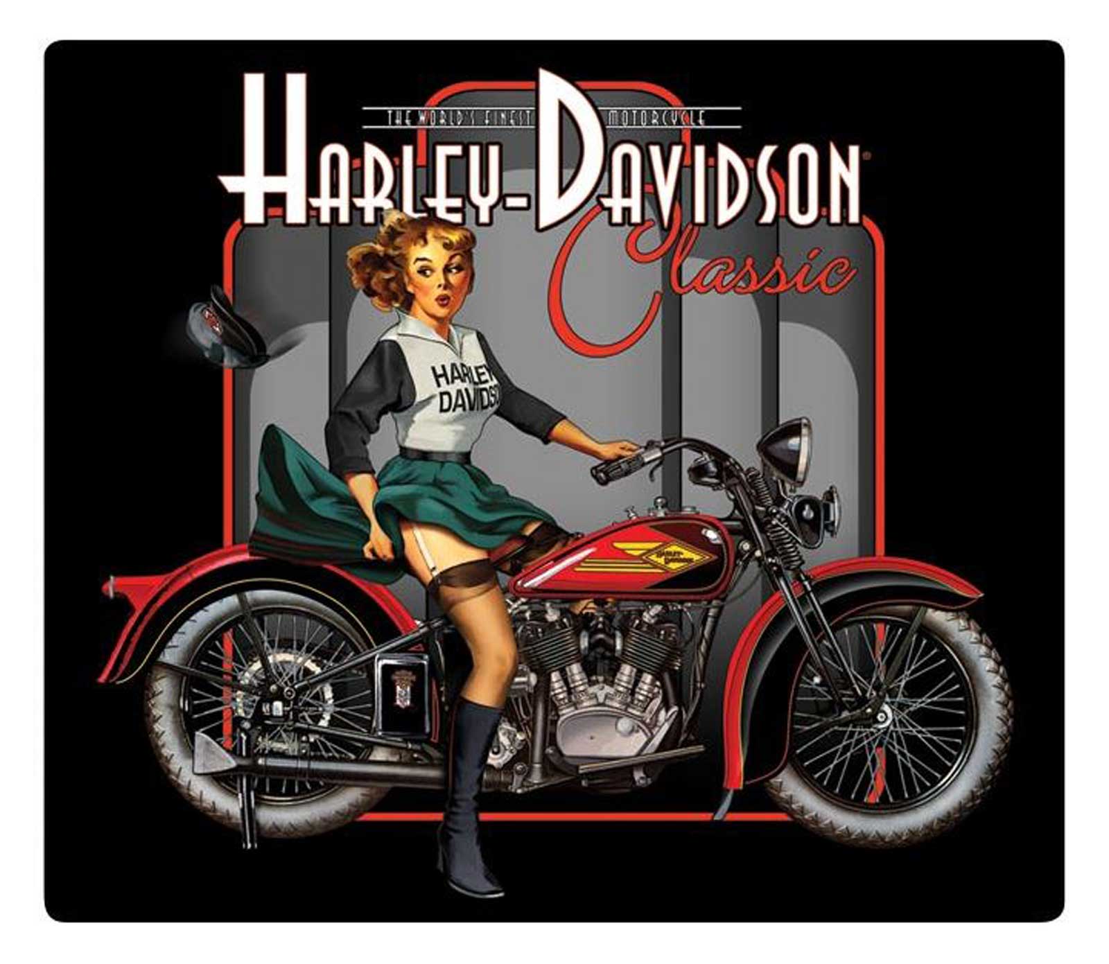 Harley-Davidson Classic Pin Up Babe Embossed Tin Sign, 15 x 13 inches - Black - Wisconsin Harley-Davidson