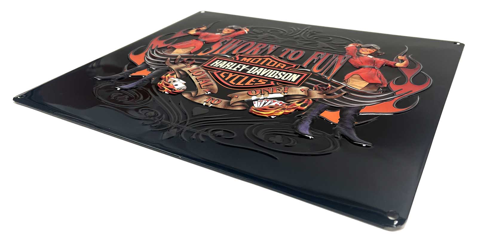 Harley-Davidson® Sworn To Fun Babes Embossed Tin Sign, 15 x 13