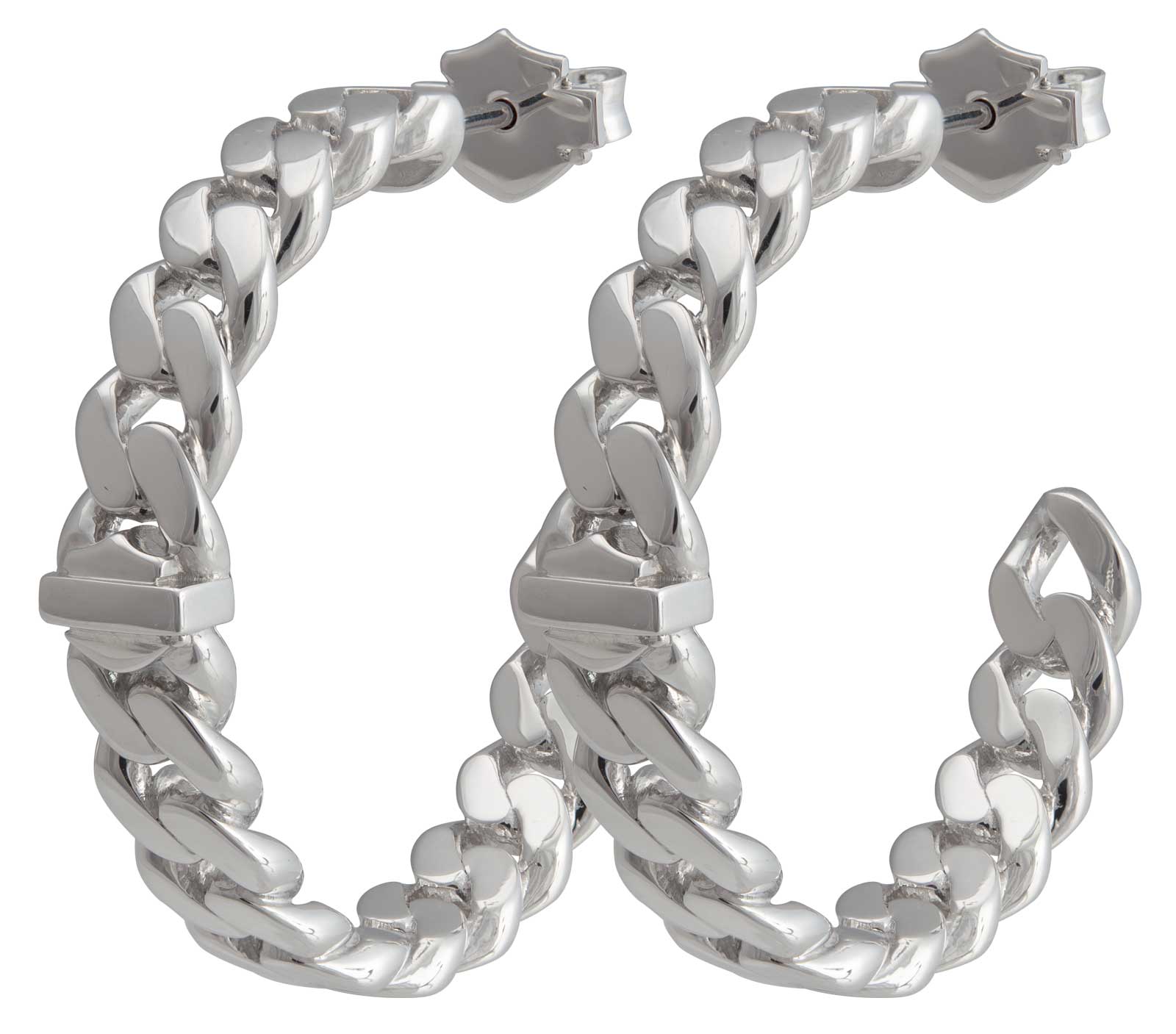 Harley-Davidson Women's Bar & Shield Curb Link Hoop Earrings - Stainless Steel - Wisconsin Harley-Davidson