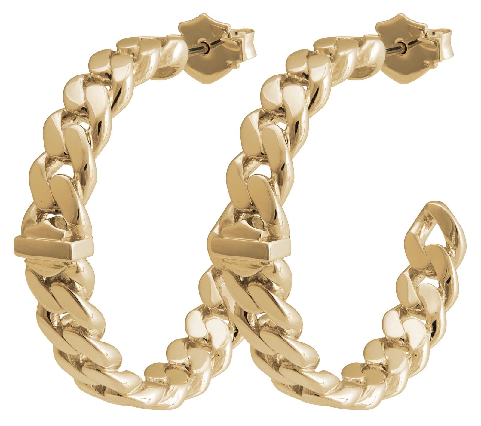 Harley-Davidson Women's Bar & Shield Curb Link Hoop Earrings - Gold Tone - Wisconsin Harley-Davidson