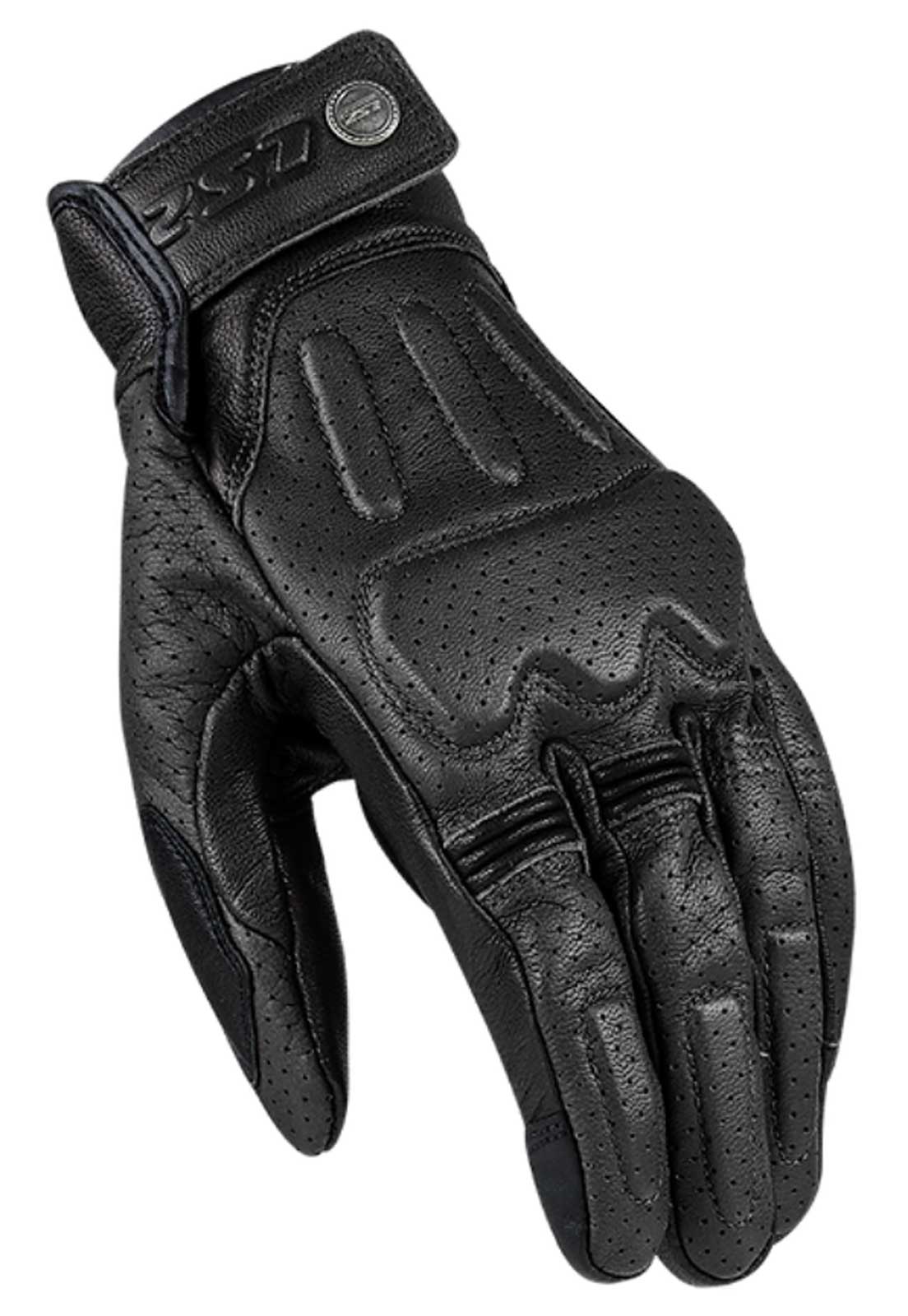 LS2 USA Men's Rust Vintage Full-Finger Perforated Leather Gloves - Solid Black - Wisconsin Harley-Davidson