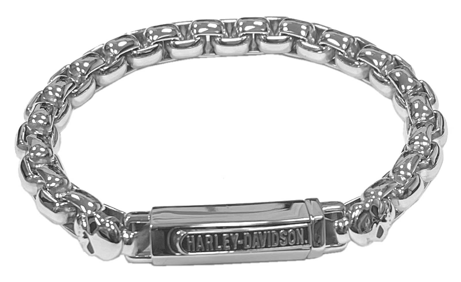 Harley-Davidson Men's Willie G Skull Logos Chain Bracelet - Stainless Steel - Wisconsin Harley-Davidson
