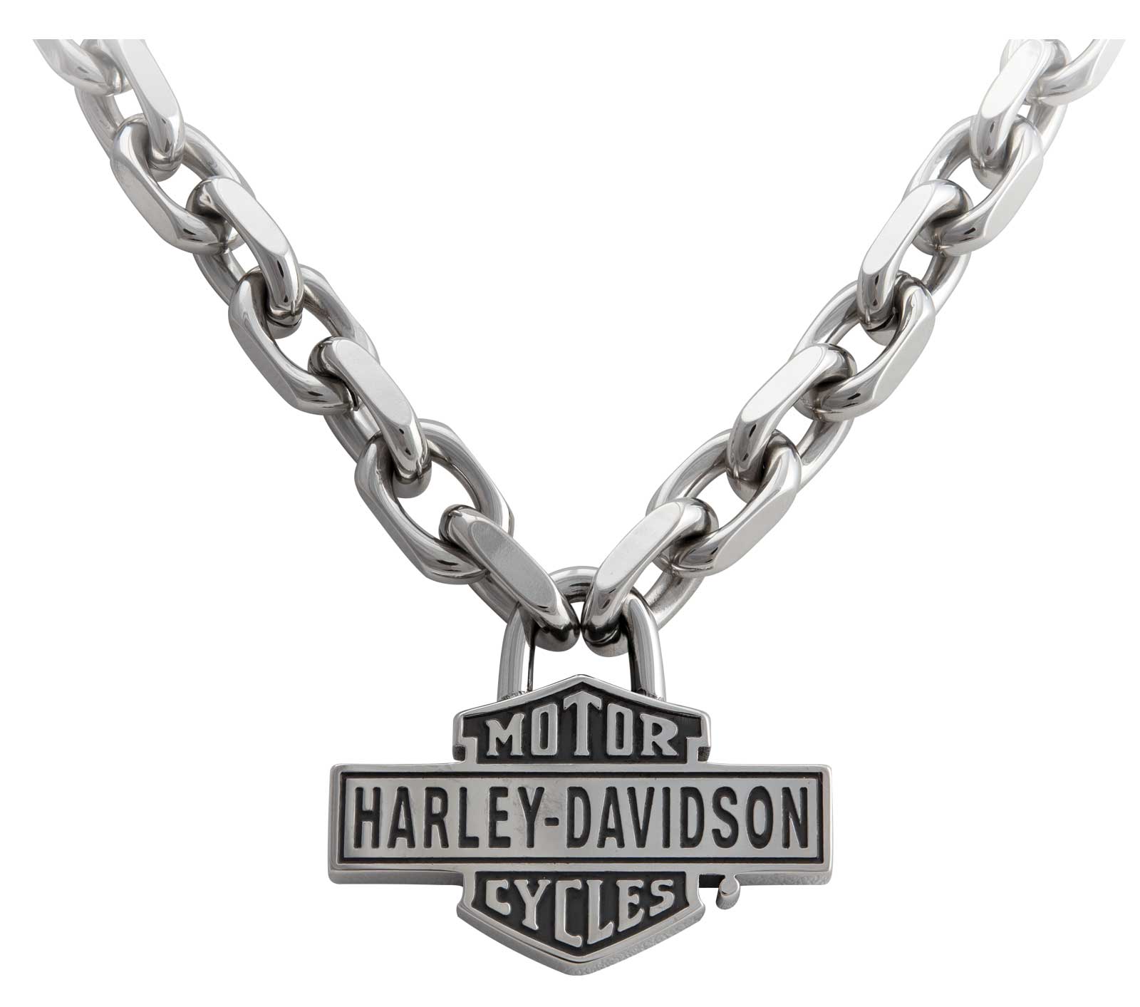 Harley-Davidson Men's Vintage Bar & Shield Large Link Necklace - Stainless Steel - Wisconsin Harley-Davidson