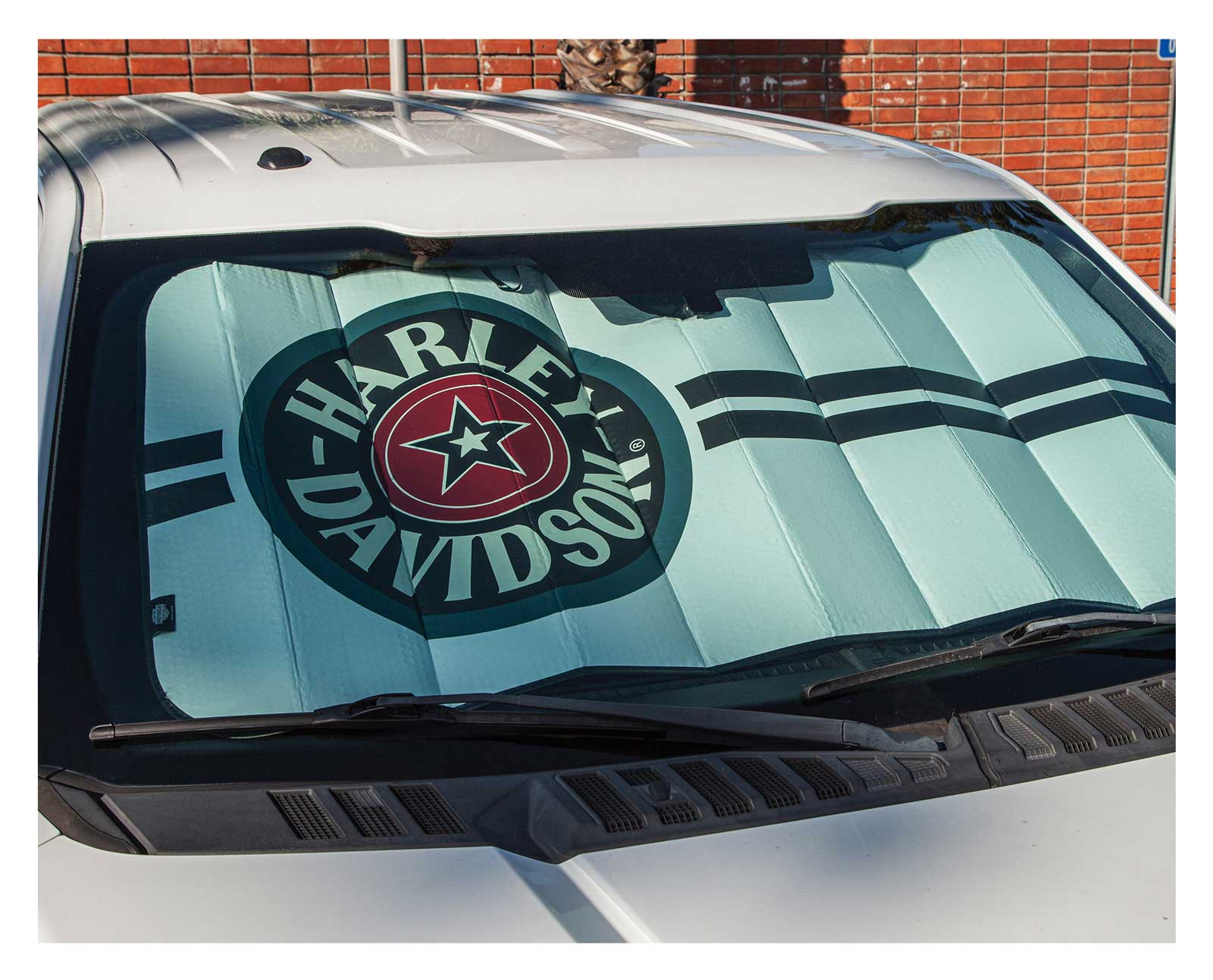 Harley-Davidson® Universal Accordion Auto Sunshade, Star Circle Logo- Matte  White - Wisconsin Harley-Davidson