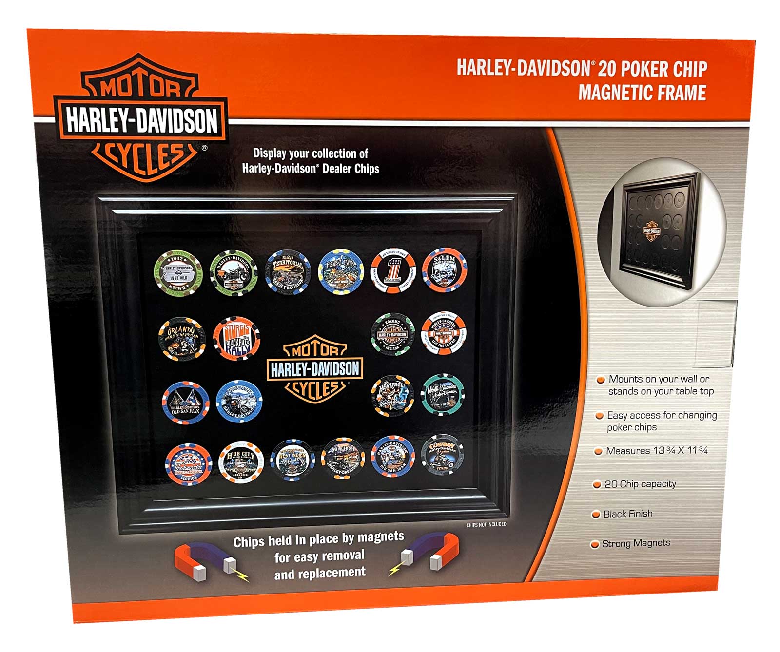 Harley-Davidson Classic Bar & Shield Magnetic Poker Chip Frame - Holds 20 Chips - No Hassle Returns at Wisconsin Harley