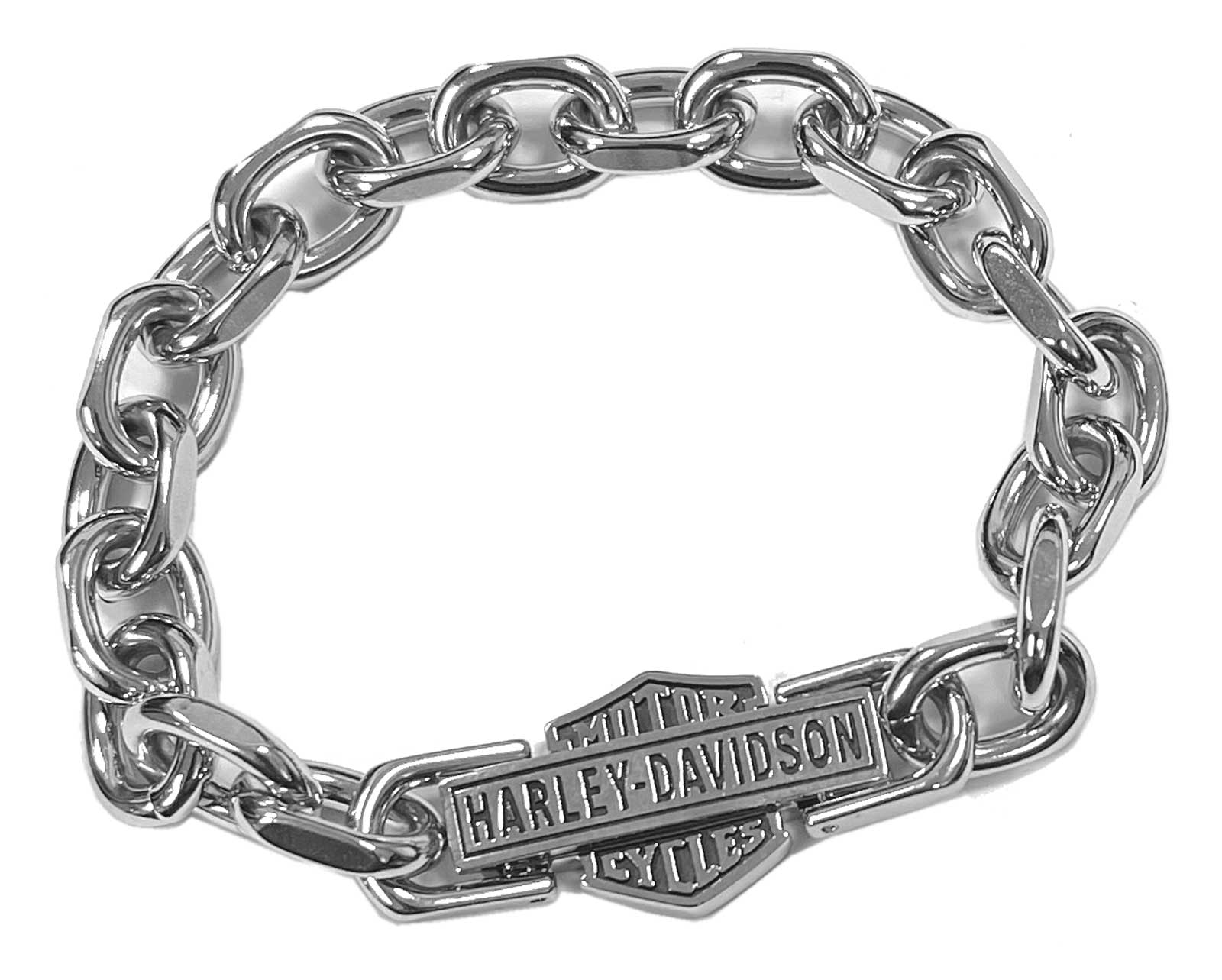 Harley-Davidson Men's Vintage Bar & Shield Link Bracelet- Silver Stainless Steel - Wisconsin Harley-Davidson