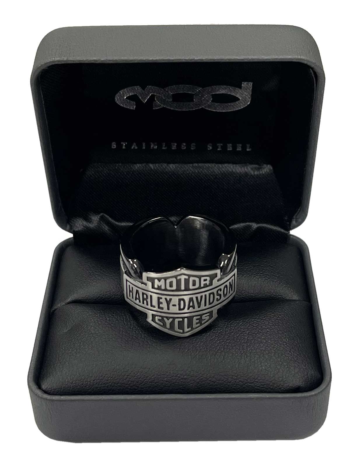 Harley-Davidson Men's Vintage Bar & Shield Striped Ring, Black Stainless Steel - No Hassle Returns at Wisconsin Harley