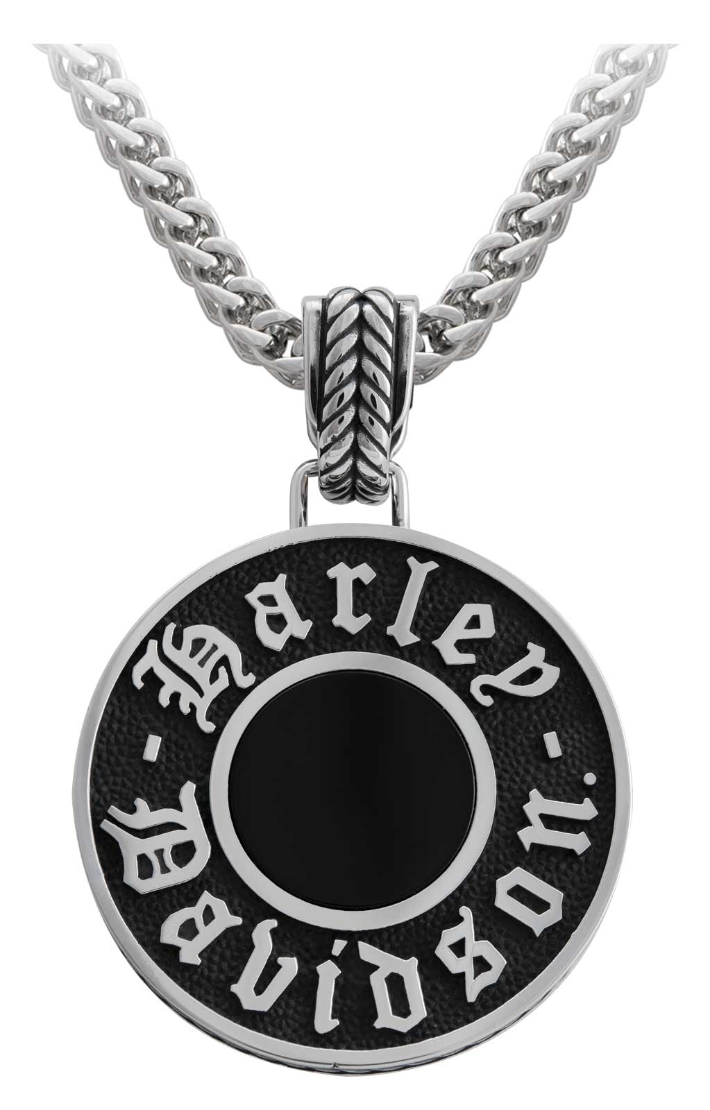 Harley-Davidson Men's Black Onyx Circle Box Chain Necklace - Stainless Steel - Wisconsin Harley-Davidson