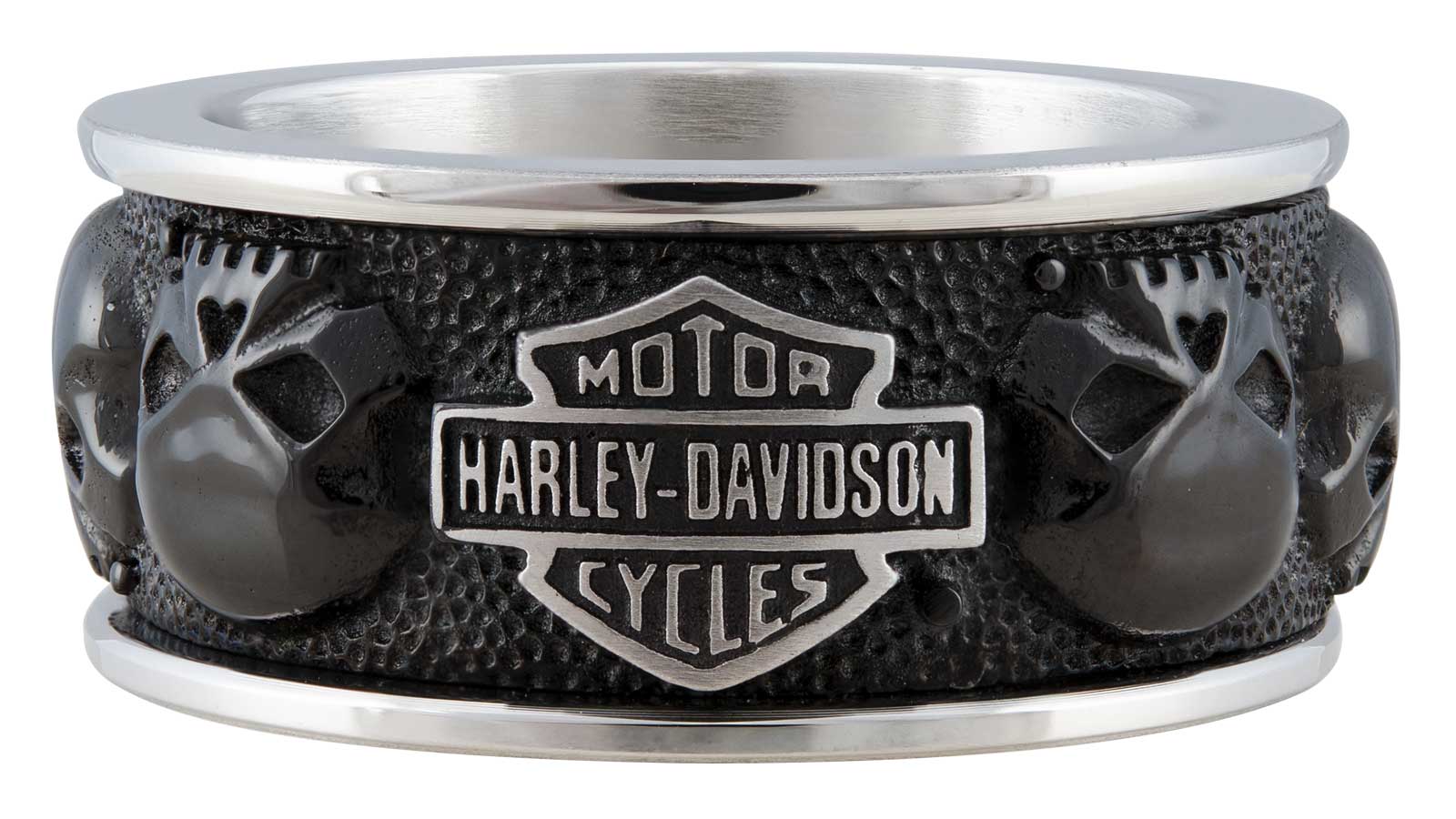 Harley-Davidson Men's Multiple Willie G Skull B&S Band Ring, Stainless Steel - Wisconsin Harley-Davidson