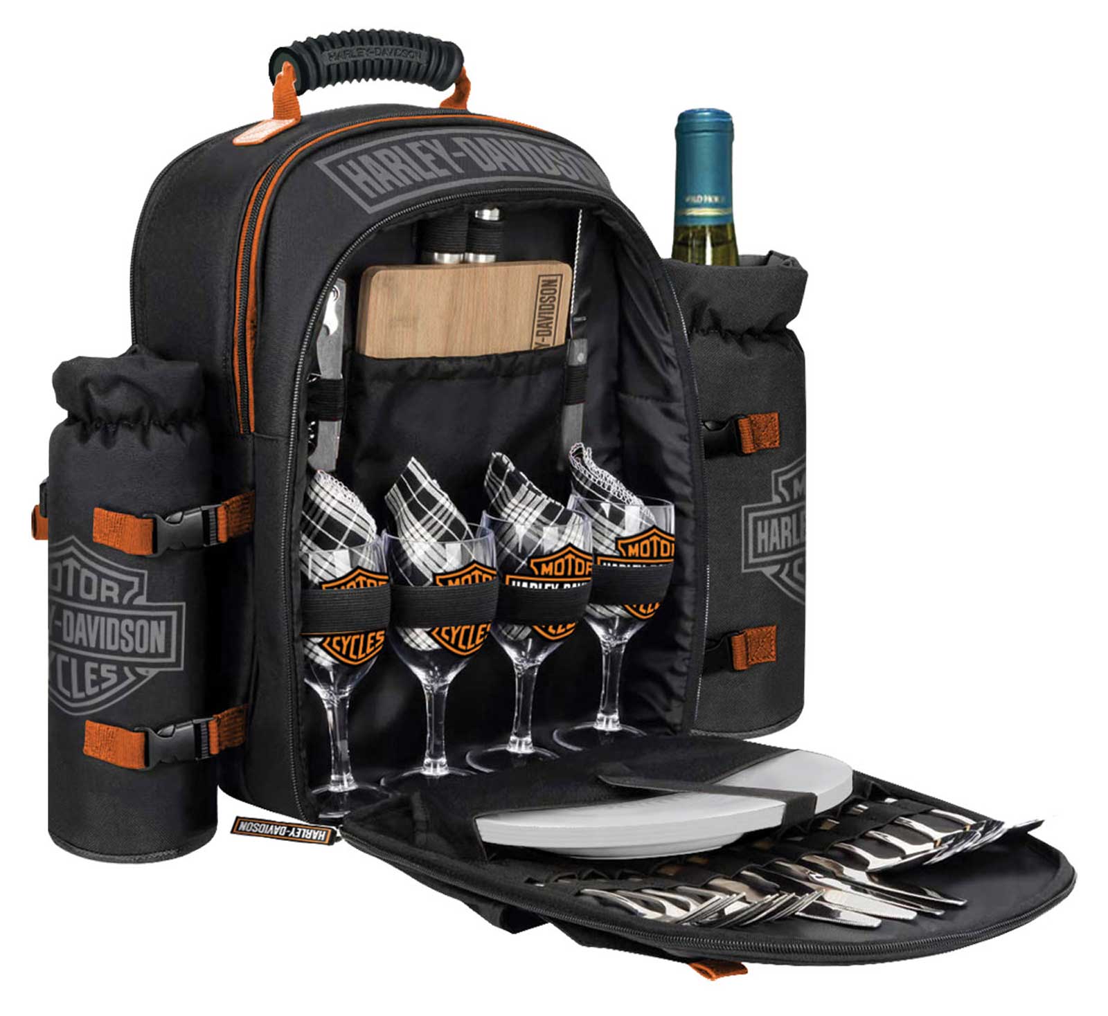 Harley-Davidson Picnic Pack Set, Bar & Shield Logo Backpack - Black & Orange - Wisconsin Harley-Davidson