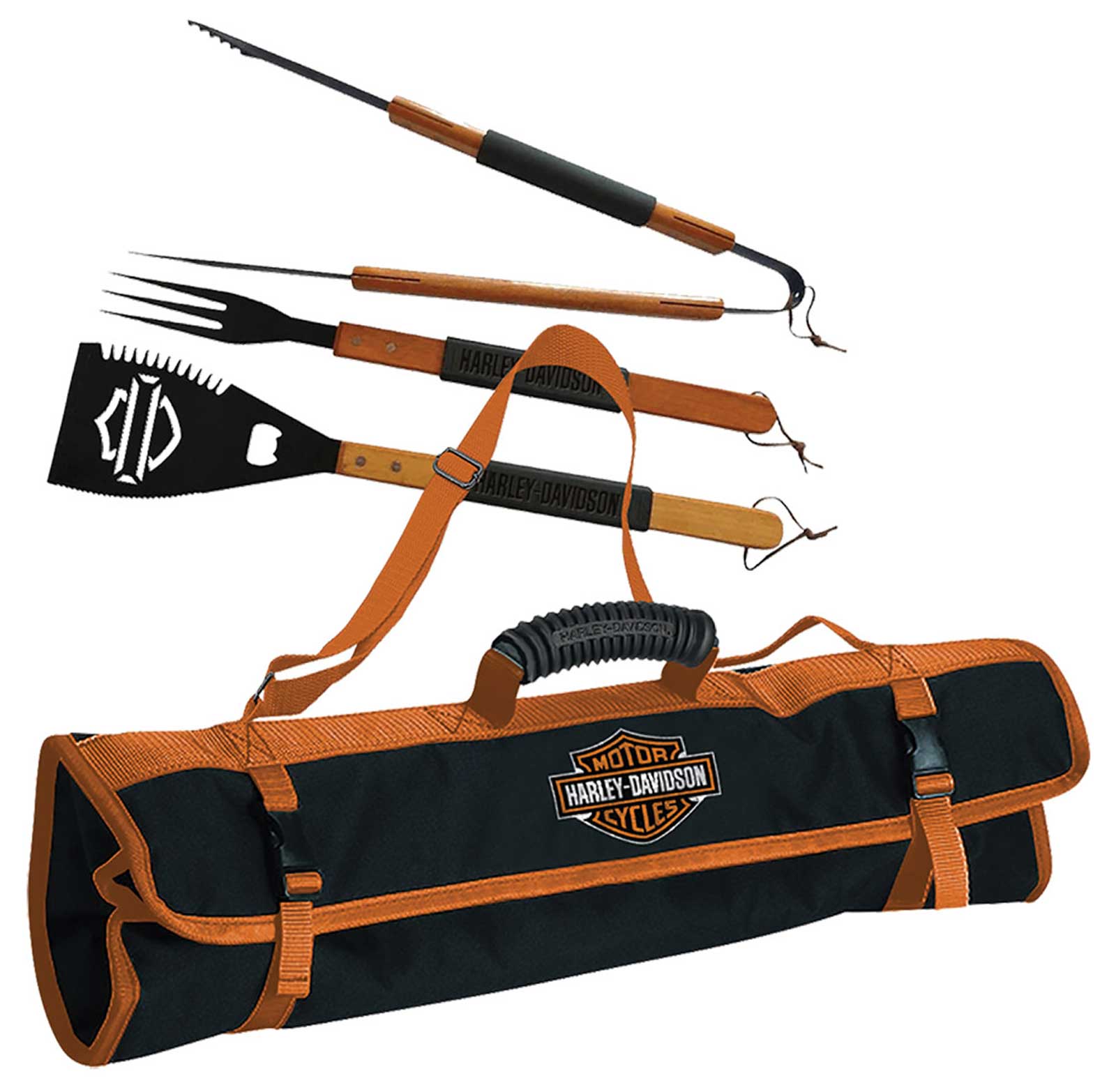 Harley-Davidson Grill Tool Set - Silhouette Bar & Shield Logo, Black & Orange - Wisconsin Harley-Davidson