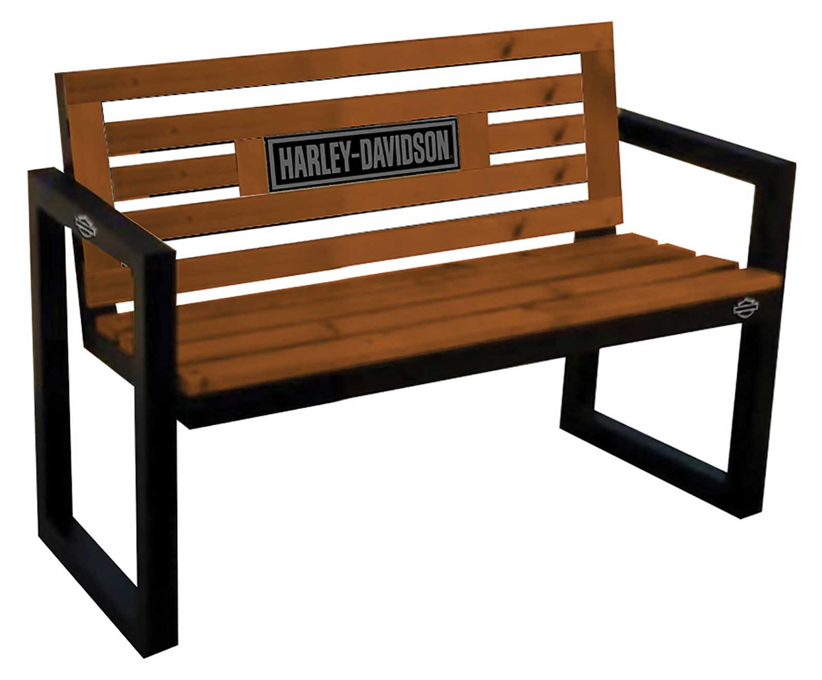 Harley-Davidson® Wood Slats & Metal Outdoor Bench, Silhouette Bar