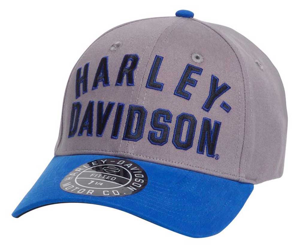 Harley-Davidson Men's Staple Stretch-Fit Baseball Cap, Gray/Blue 97635-22VM - Wisconsin Harley-Davidson