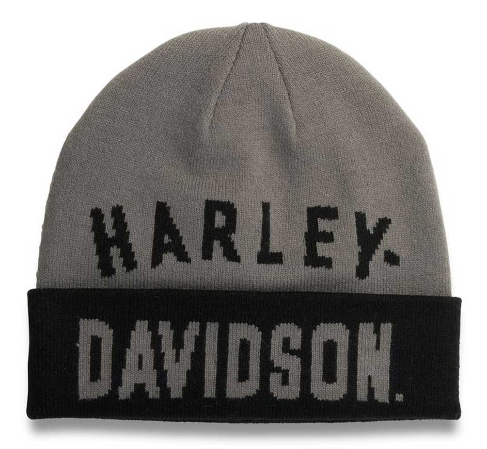 Harley-Davidson® Men's Racer Font Contrast Cuff Knit Beanie Hat - Gray ...