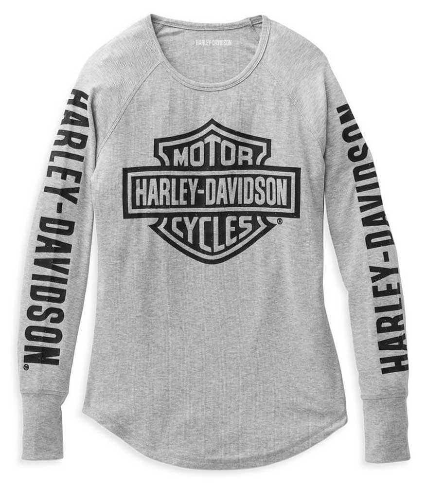 Harley-Davidson Women's Authentic Bar & Shield Rib-Knit Top - Gray 99113-22VW - Wisconsin Harley-Davidson