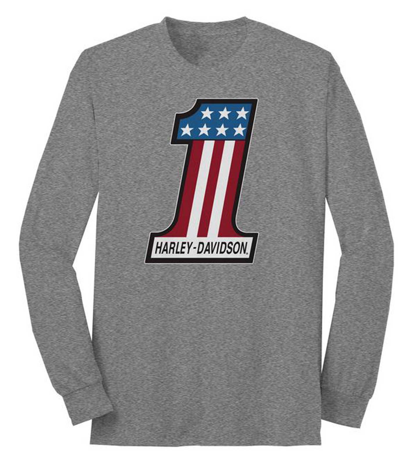 Harley-Davidson Men's #1 Race Graphic Long Sleeve Shirt - Gray 99001-22VM - Wisconsin Harley-Davidson