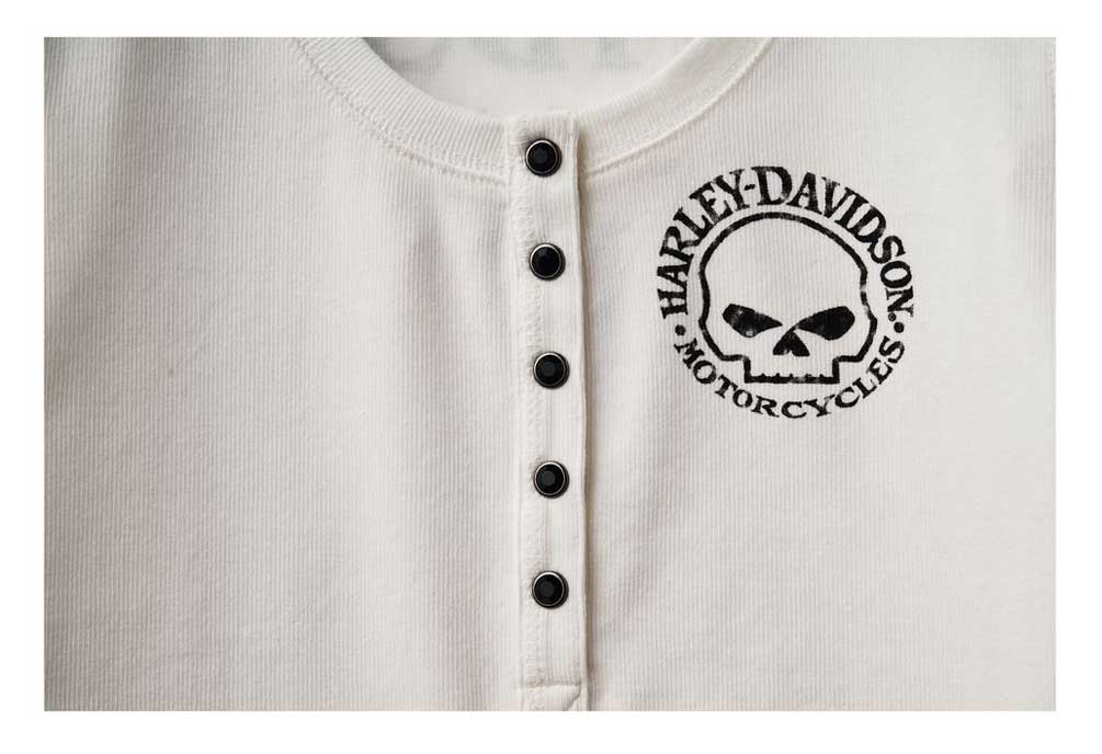 リリ　bk Harley-Davidson® Women's Skull Snap Front Long Sleeve Henley