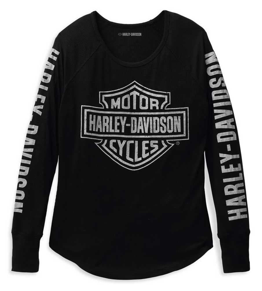 Harley-Davidson Women's Authentic Bar & Shield Rib-Knit Top - Black 99111-22VW - Wisconsin Harley-Davidson