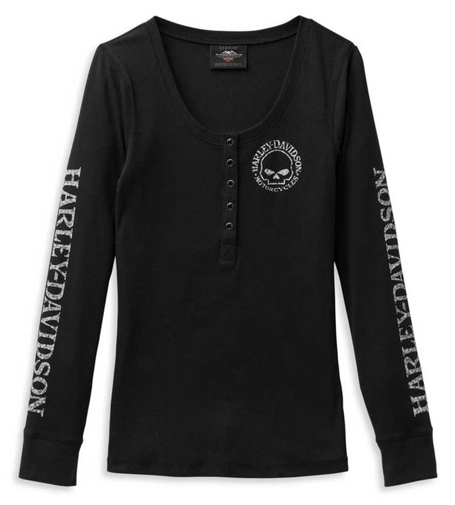 Harley-Davidson® Women's Skull Snap Front Long Sleeve Henley