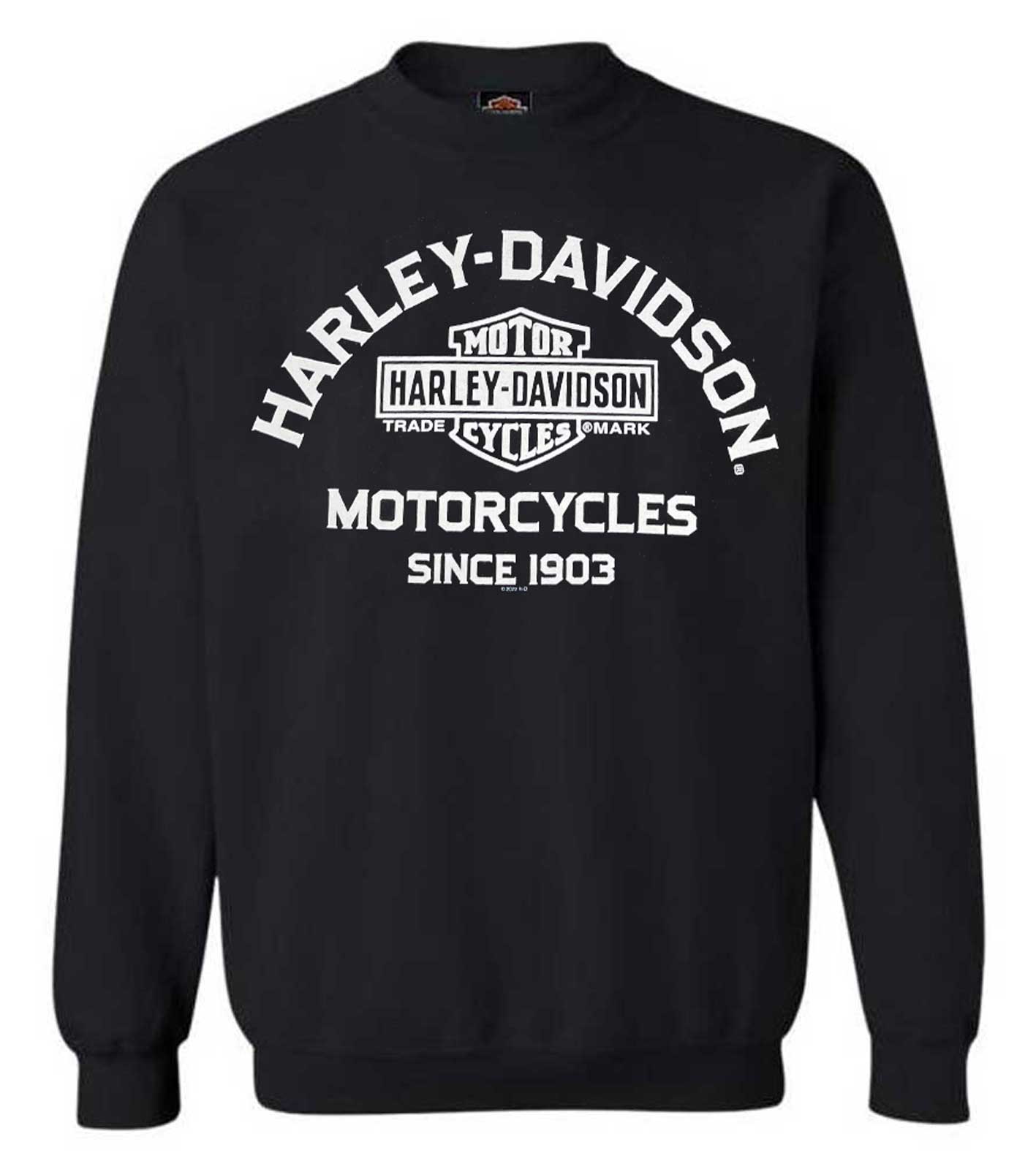 Harley-Davidson Men's Remarkable Crew-Neck Pullover Fleece Sweatshirt - Black - Wisconsin Harley-Davidson