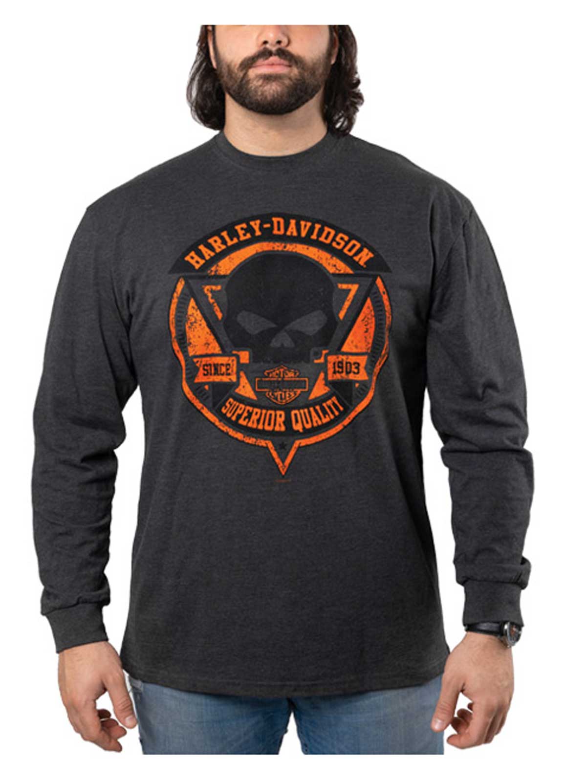 Harley-Davidson Men's Summer Willie G Skull Long Sleeve Shirt - Charcoal - Wisconsin Harley-Davidson