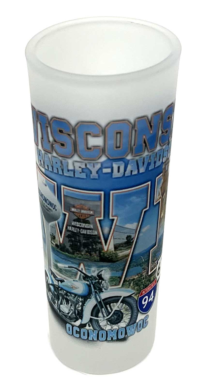 Harley-Davidson Custom Wisconsin Harley-Davidson Frosted Tall Shot Glass- 2.5oz. - Wisconsin Harley-Davidson