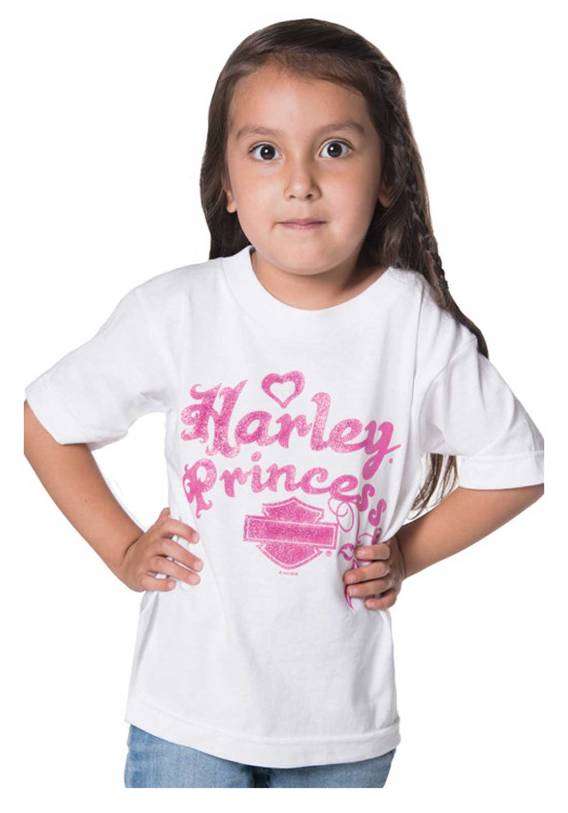 Harley-Davidson Girl's Glitter Princess Short Sleeve Tee, Toddler & Youth- White - Wisconsin Harley-Davidson