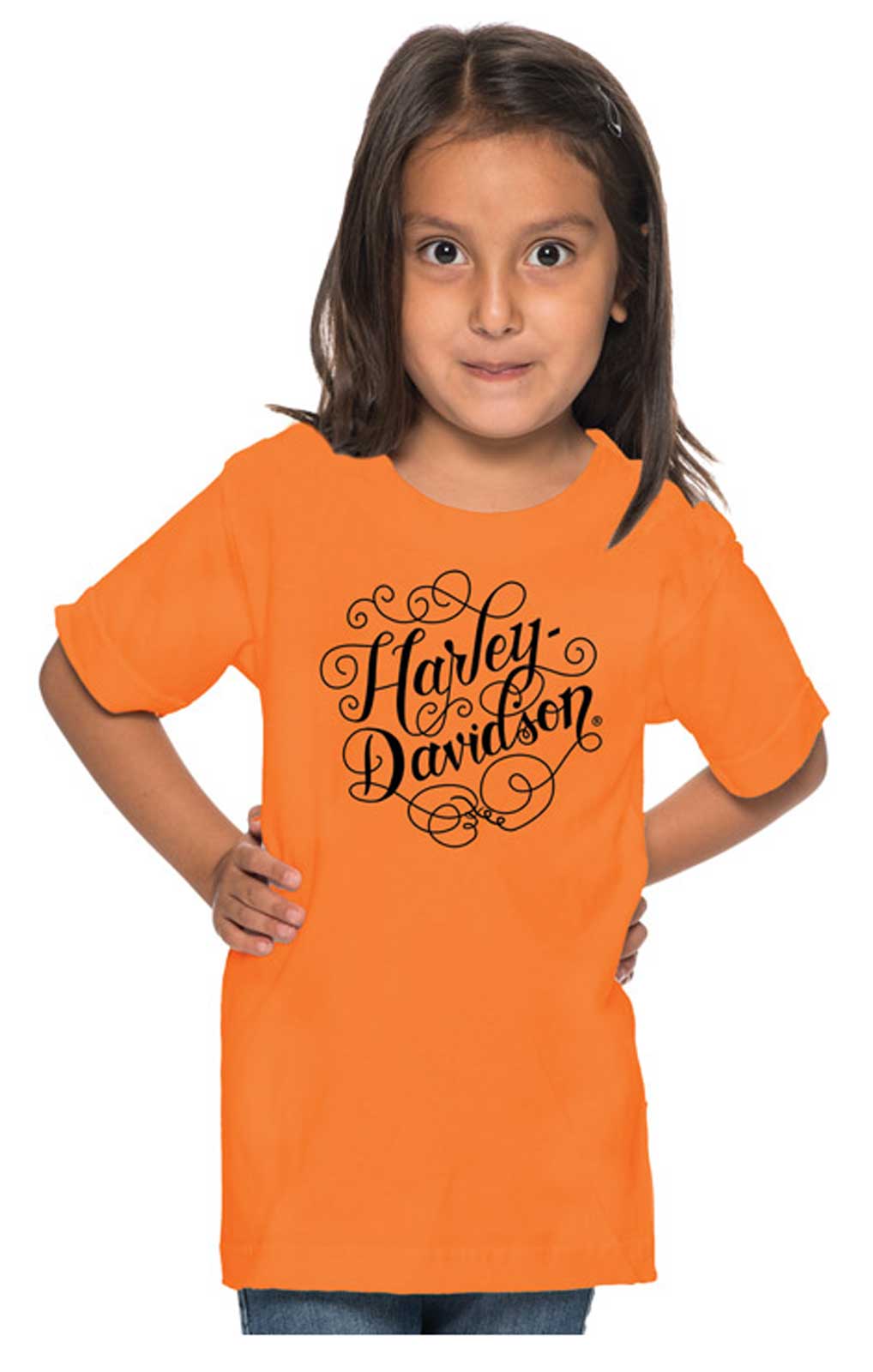 Harley-Davidson Girl's Sweet Script Short Sleeve Tee, Toddler & Youth - Orange - Wisconsin Harley-Davidson