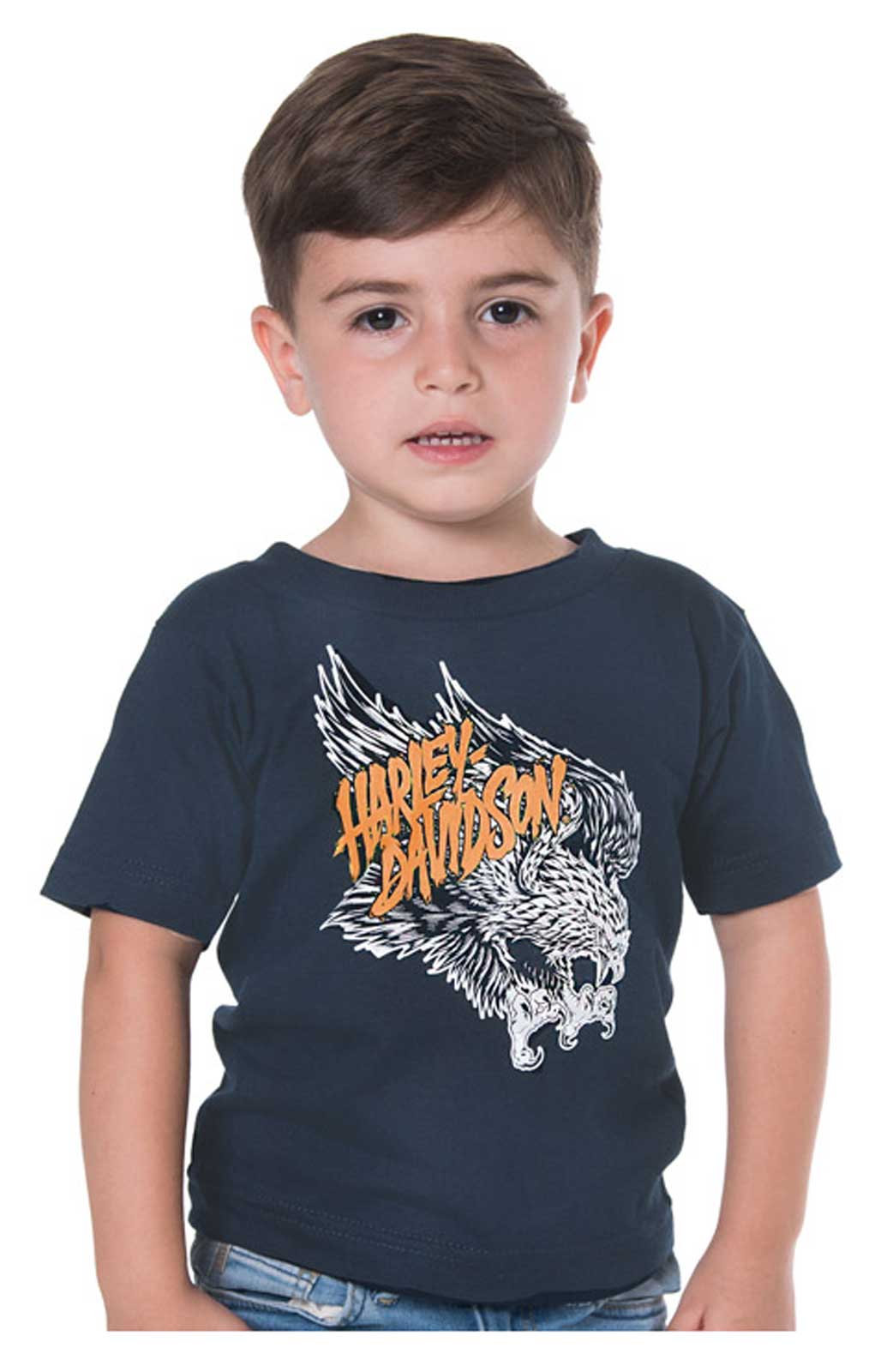 Harley-Davidson Boy's Thermo Print Eagle Short Sleeve Tee, Toddler & Youth, Navy - Wisconsin Harley-Davidson