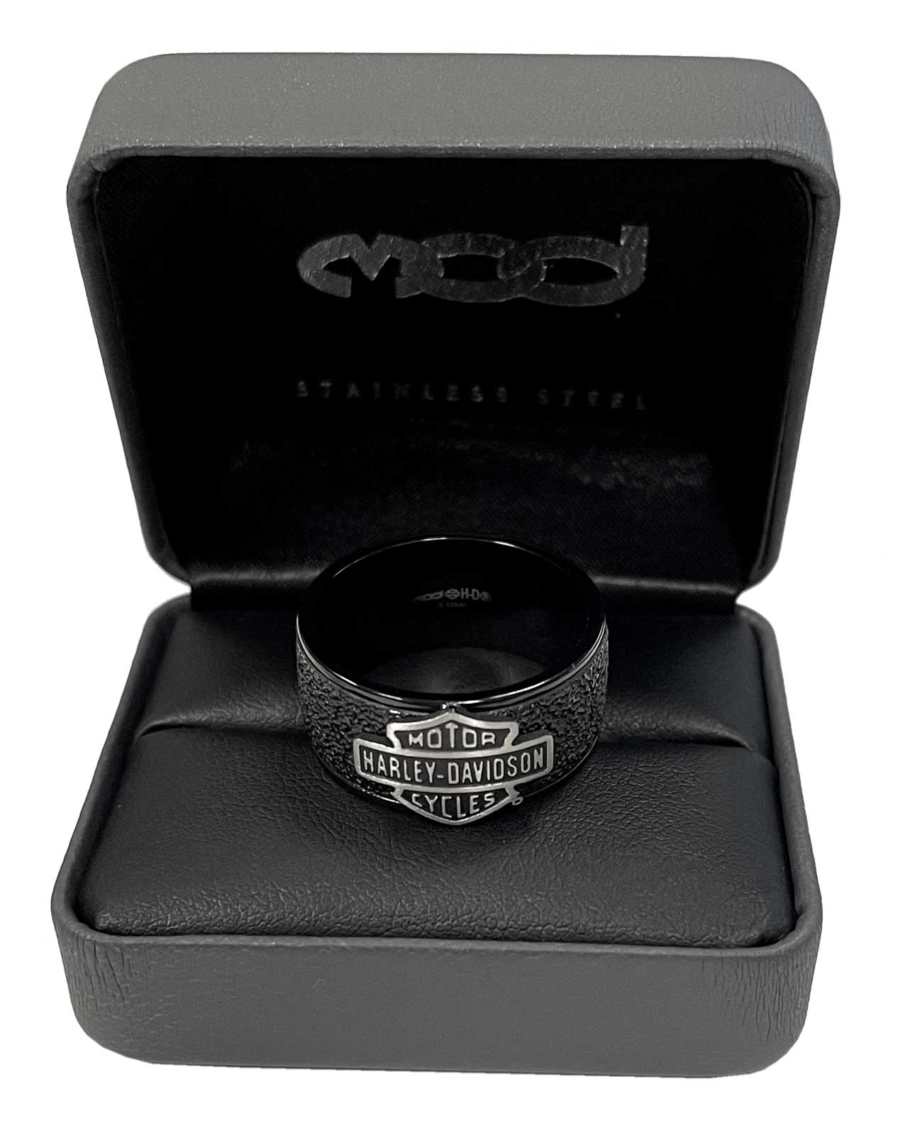 Harley-Davidson Men's Bar & Shield Off-Road Wide Band Ring, Black Steel HSR0049 - No Hassle Returns at Wisconsin Harley