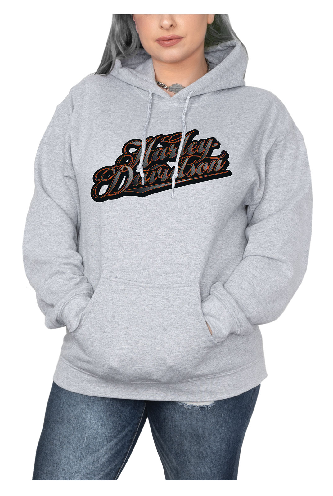 Harley-Davidson Women's Fancy Script Poly-Blend Pullover Hoodie - Heather Gray - Wisconsin Harley-Davidson