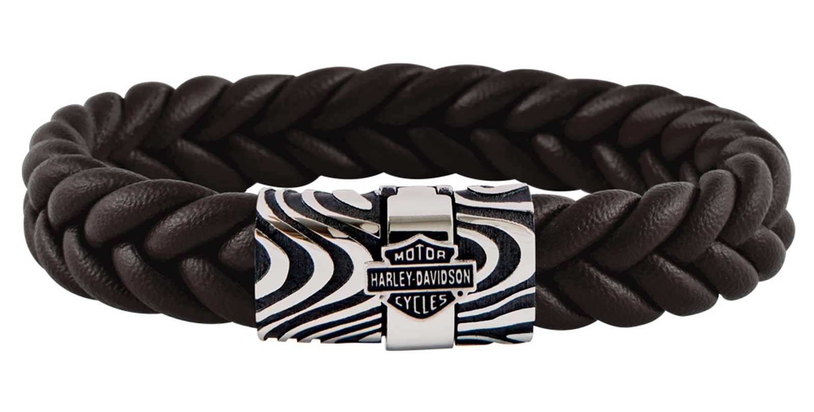 Harley-Davidson Men's Driftwood B&S Flat Braided Leather Bracelet - Brown - Wisconsin Harley-Davidson
