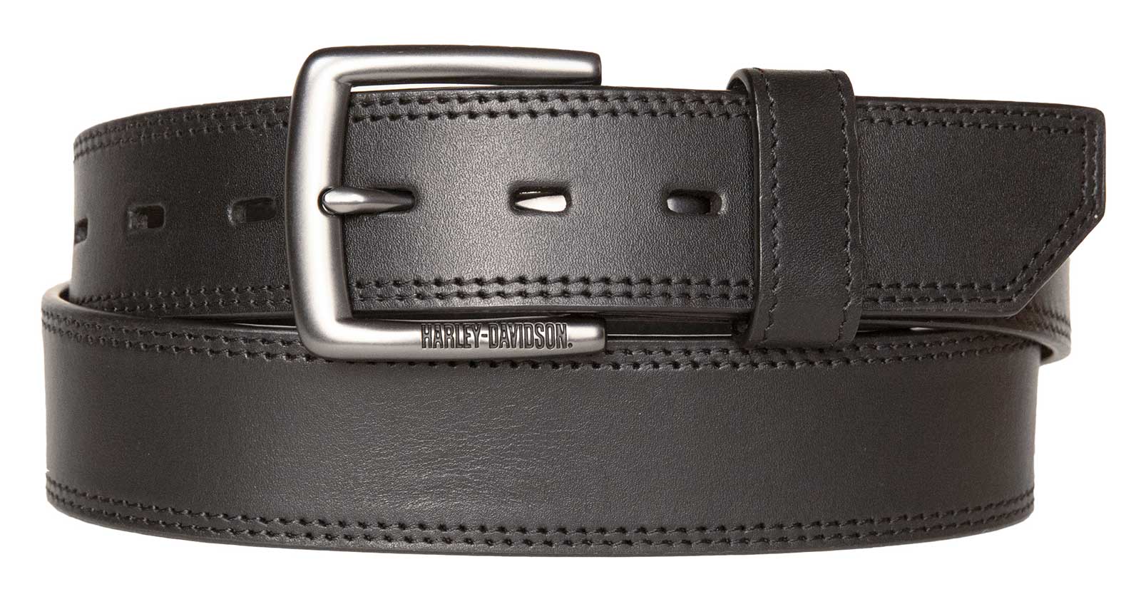 Harley-Davidson Men's Ergonomic Comfort Genuine Leather Belt - Solid Black - Wisconsin Harley-Davidson